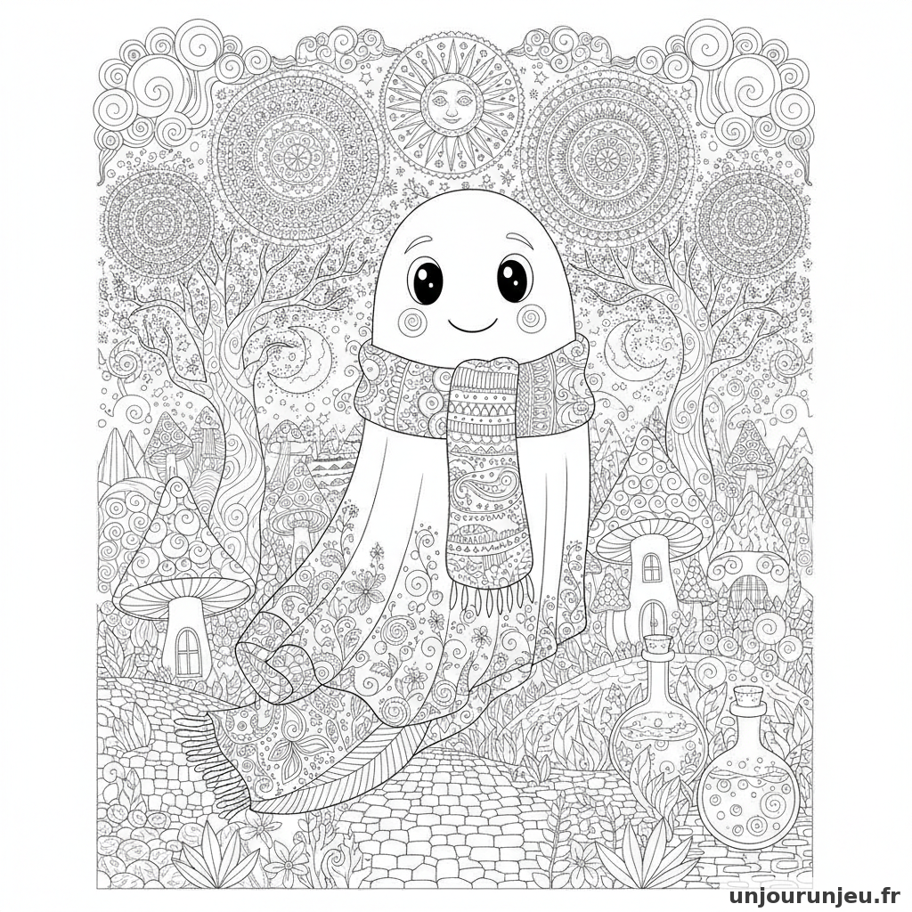 Coloriage Fantome Fantome Echarpe 08