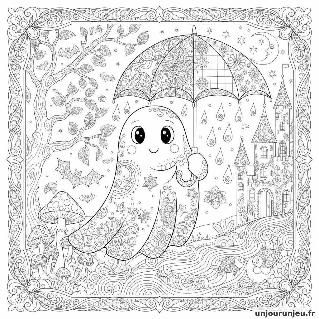 Coloriage Fantome Fantome Parapluie 15