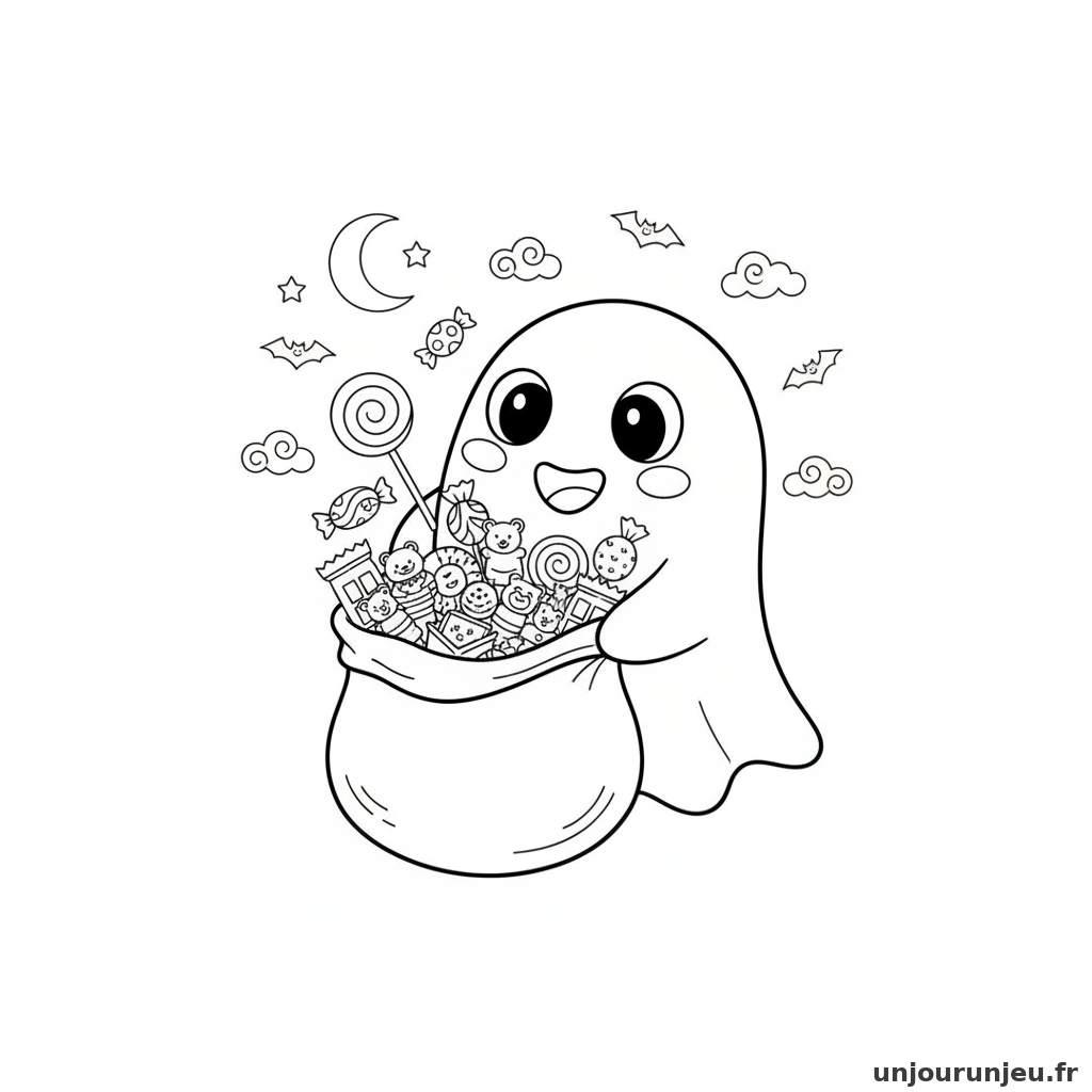 Coloriage Fantome Fantome Bonbons 05
