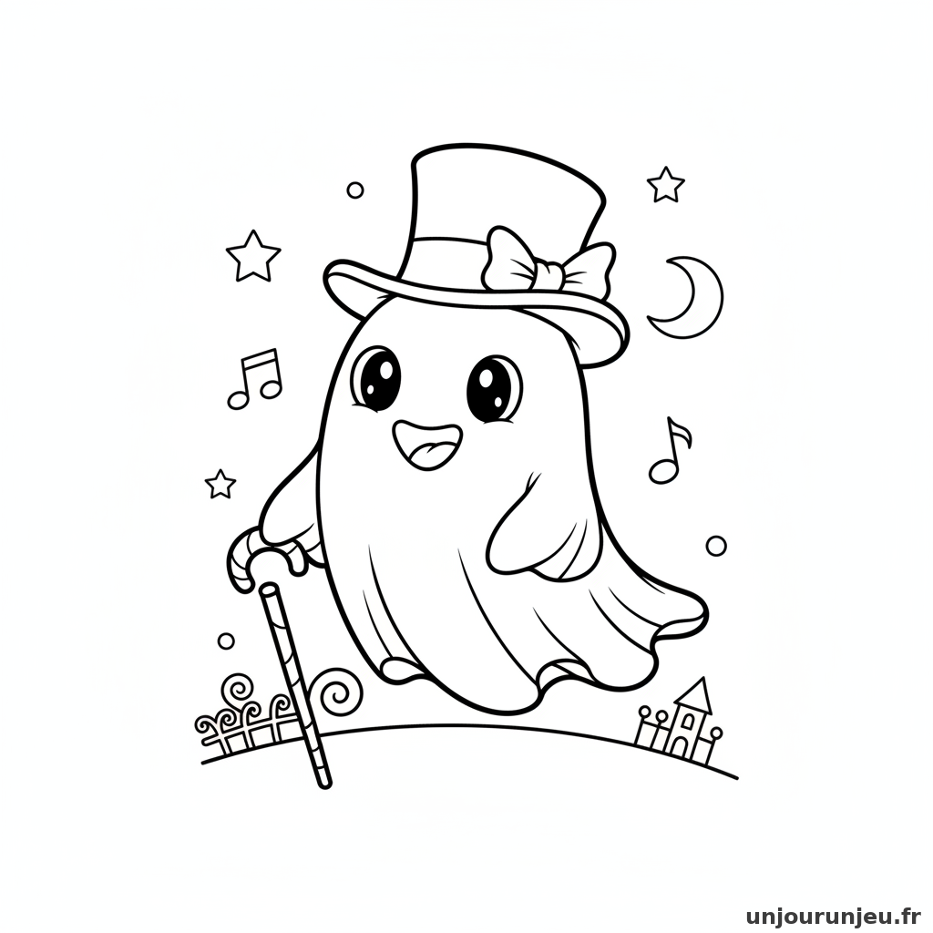 Coloriage Fantome Fantome Chapeau 02