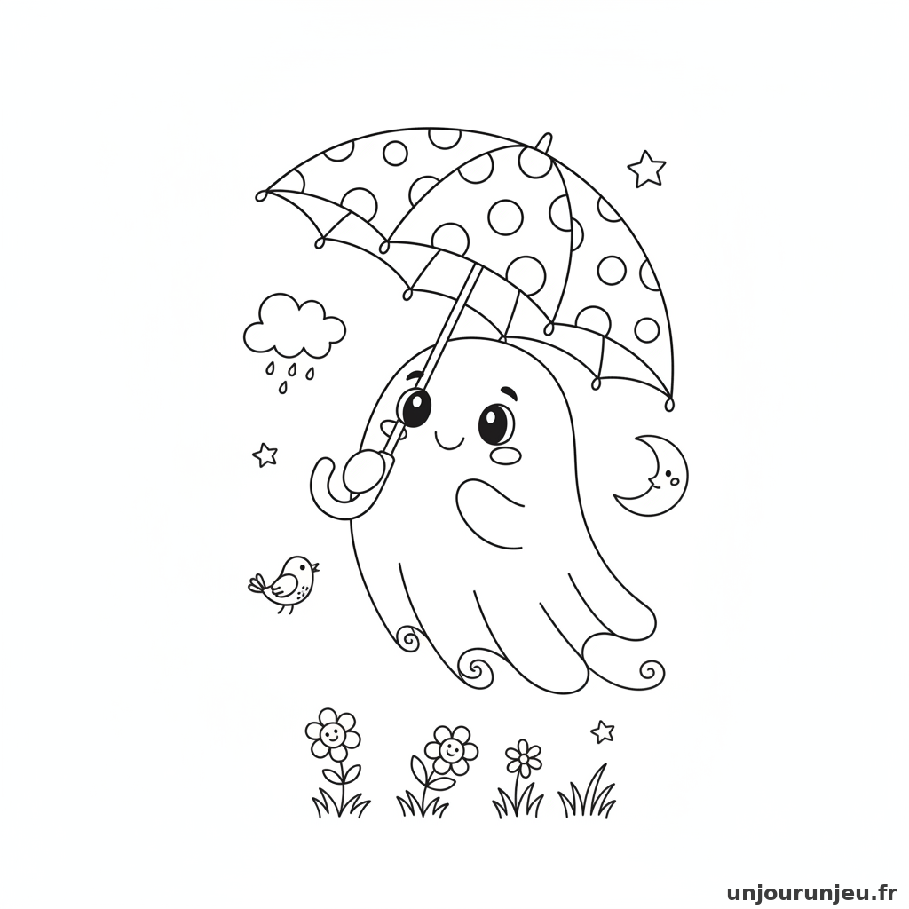 Coloriage Fantome Fantome Parapluie 15