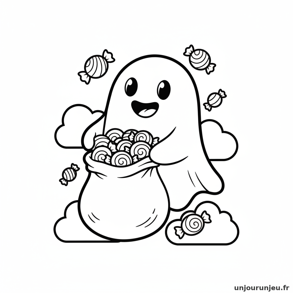 Coloriage Fantome Fantome Bonbons 05