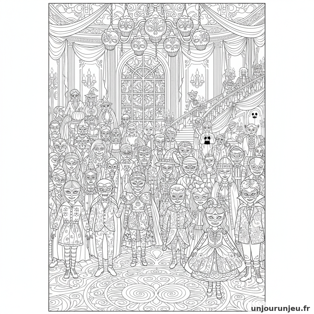 Coloriage Halloween Bal Masque Dhalloween Mille Personnages Costumes 07