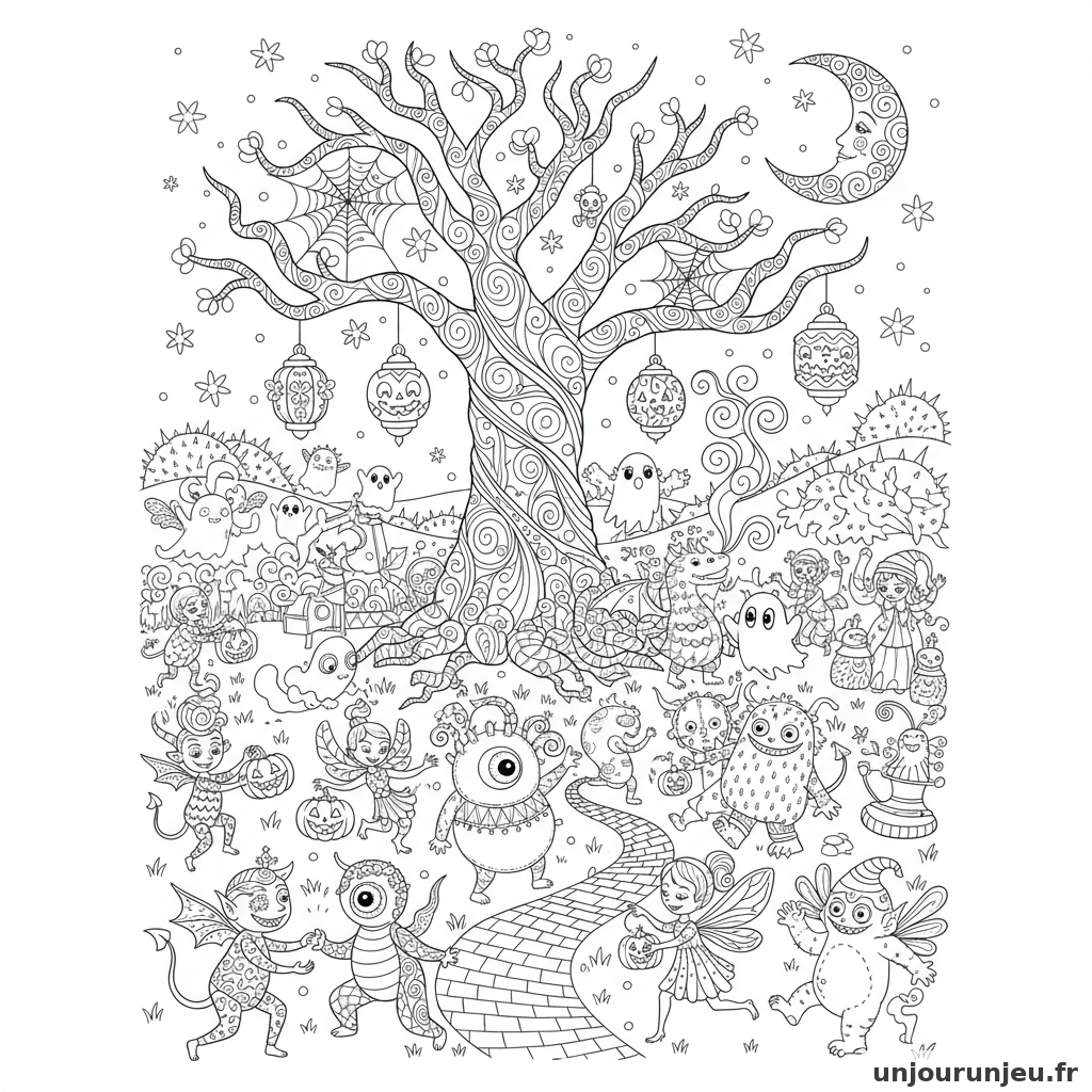 Coloriage Halloween Fete Dhalloween Mille Creatures Clairiere 17