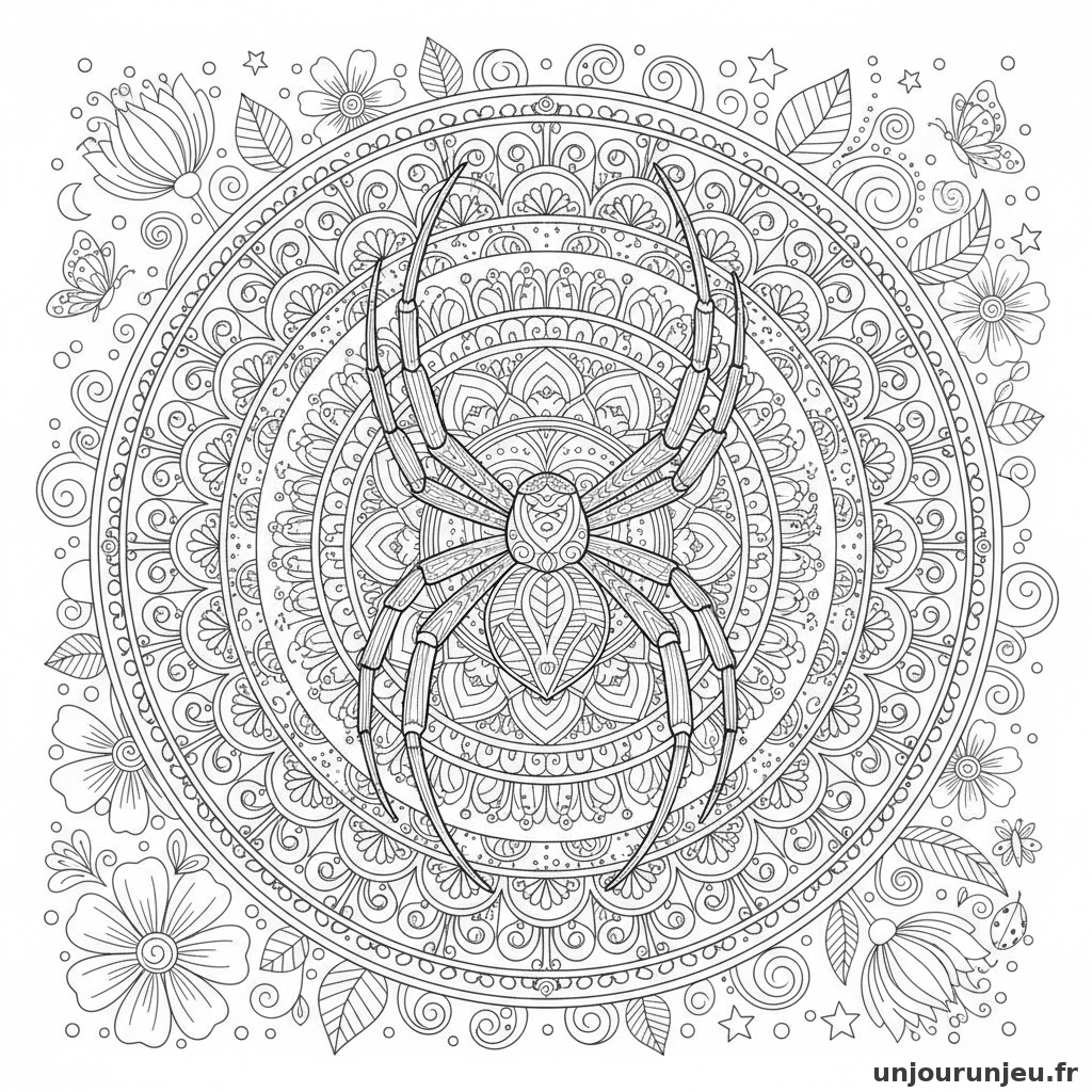 Coloriage Halloween Grande Araignee Tisse Toile Mandala Detaillee 16