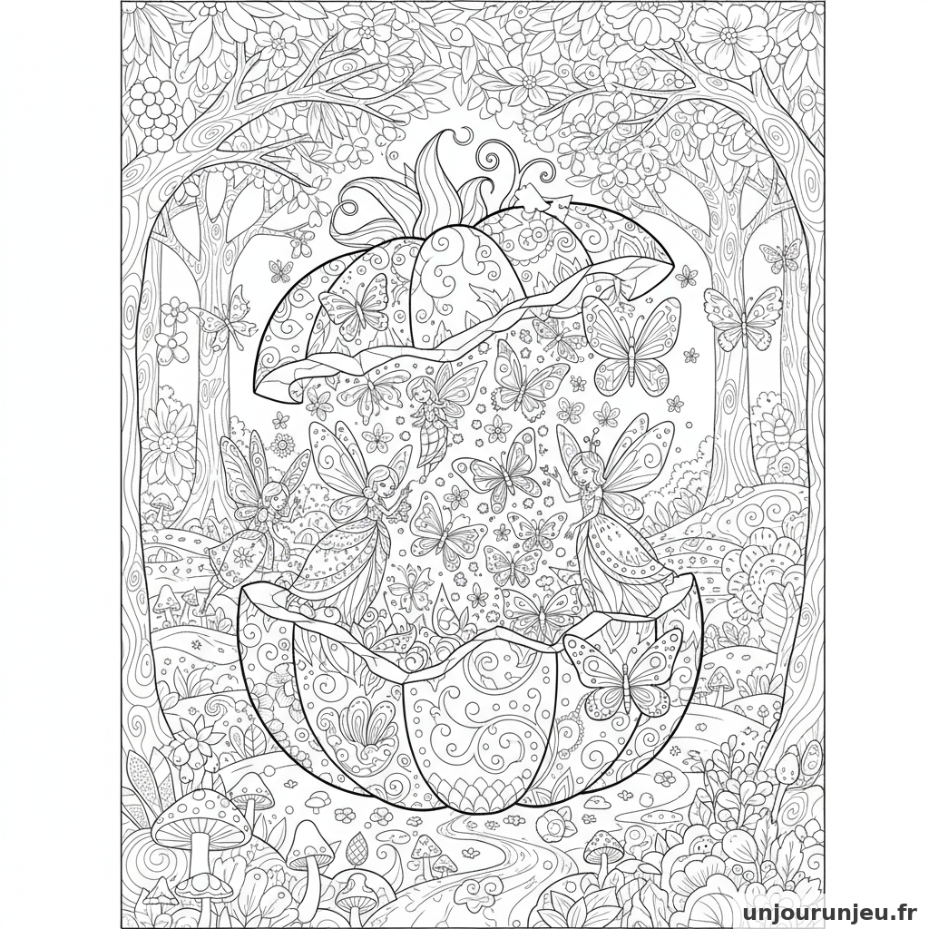 Coloriage Halloween Grande Citrouille Fendue Dou Sortent Fees Papillon 09