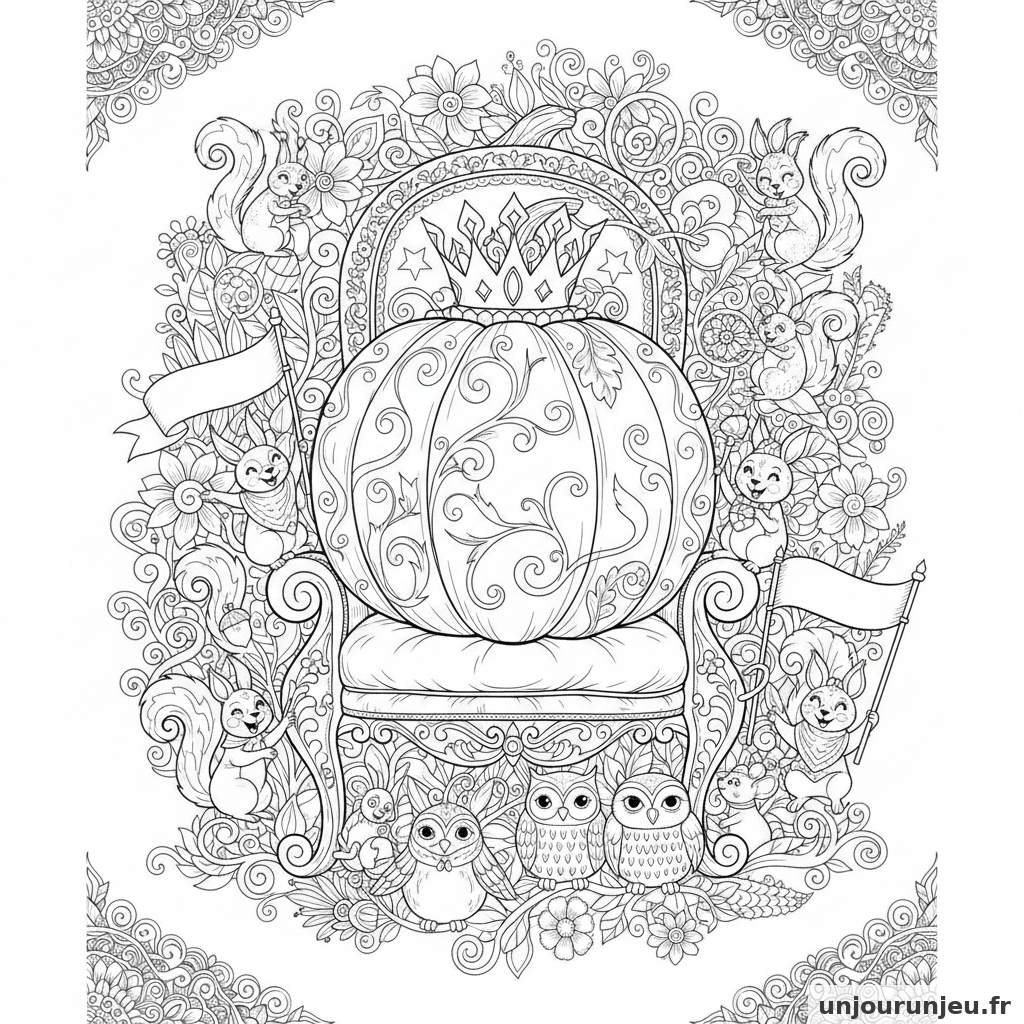 Coloriage Halloween Grande Citrouille Royale Entouree Petites Creature 20