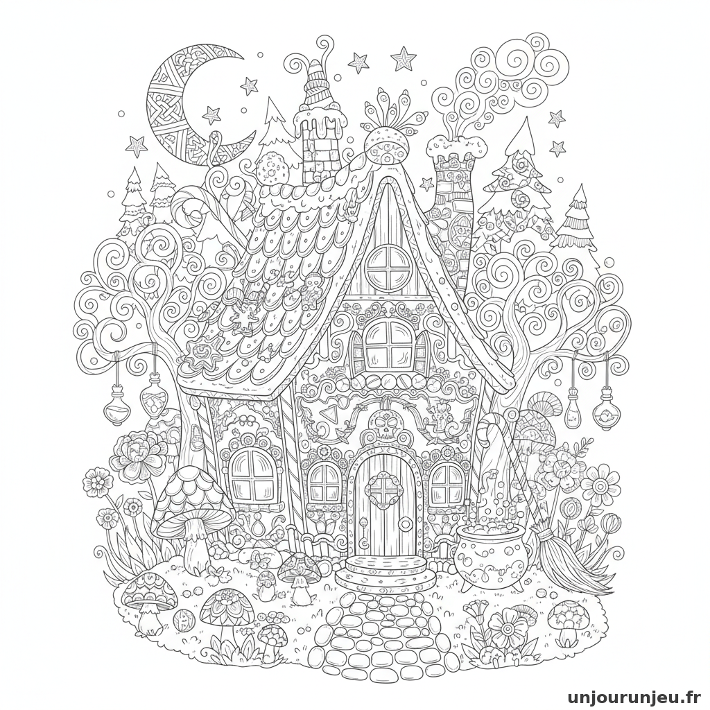 Coloriage Halloween Maison Sorciere Pain Depice Mille Details 15