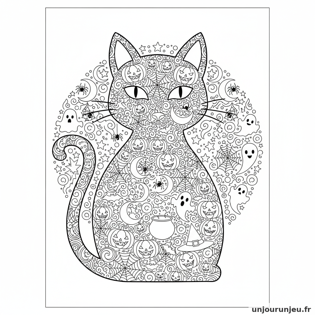 Coloriage Halloween Mandala Chat Noir Motifs Halloween Entrelaces 19