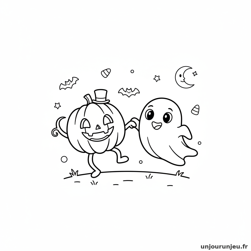 Coloriage Halloween Citrouille Danse Fantome 19