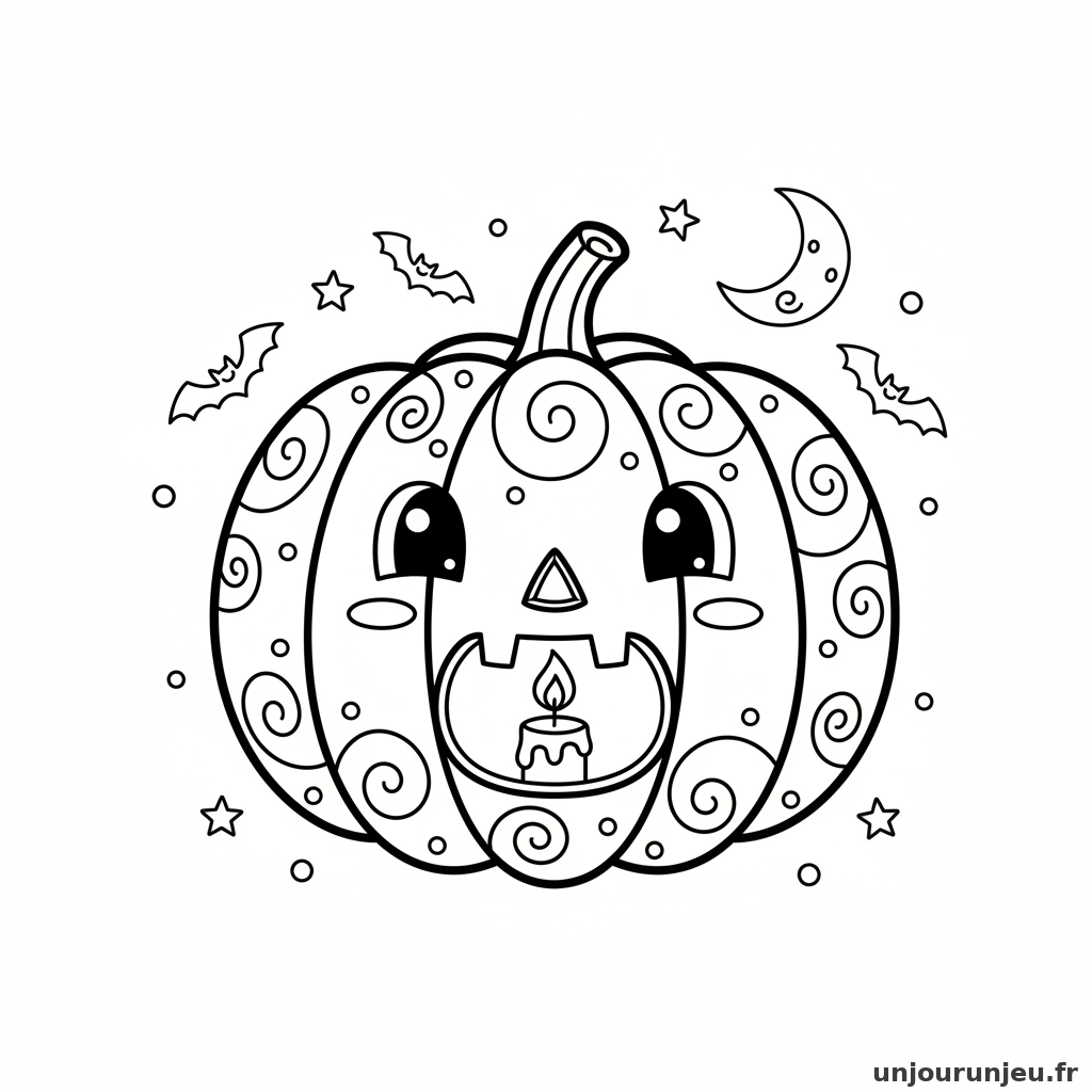 Coloriage Halloween Citrouille Geante Sculptee Bougie Dedans 09
