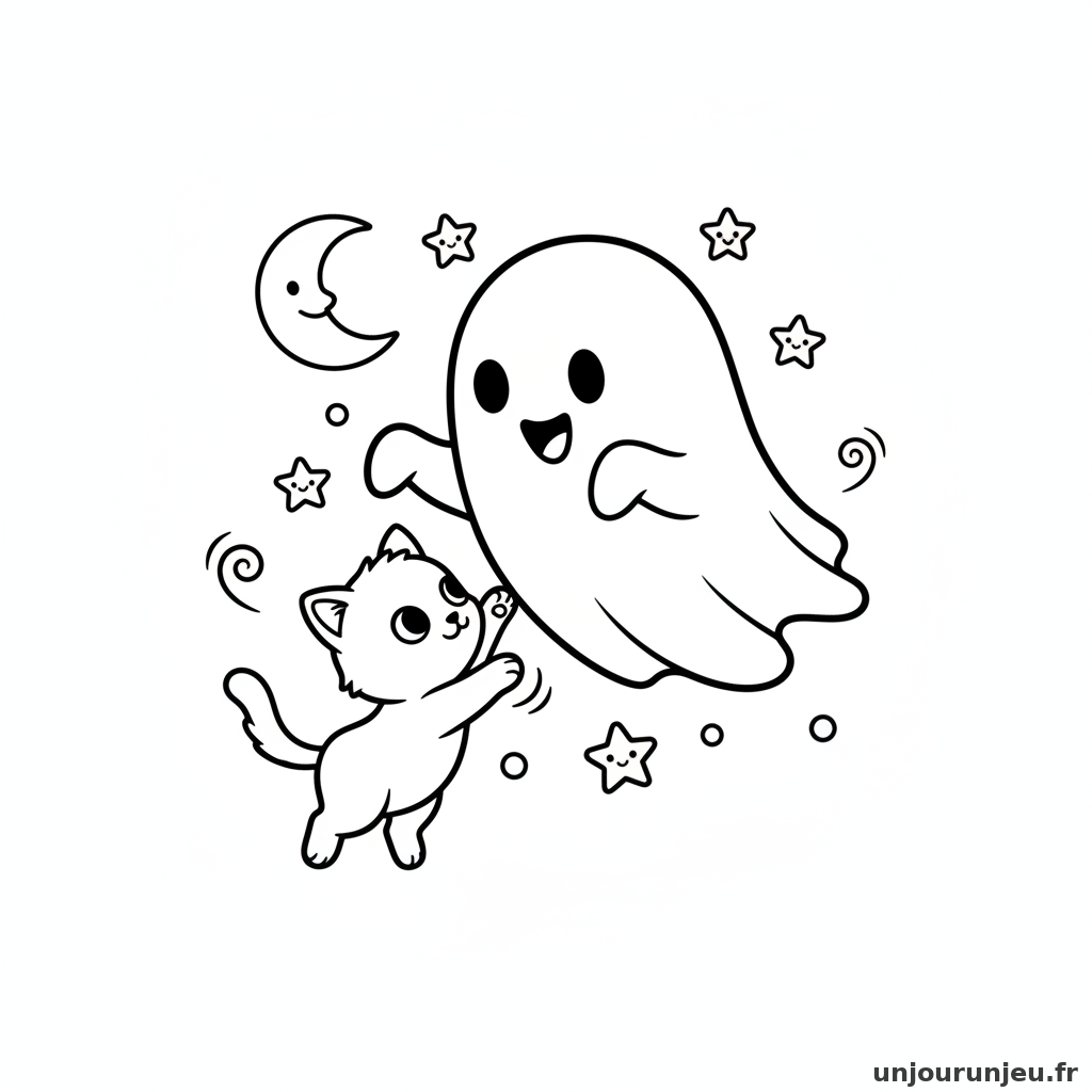 Coloriage Halloween Fantome Petit Chat 06