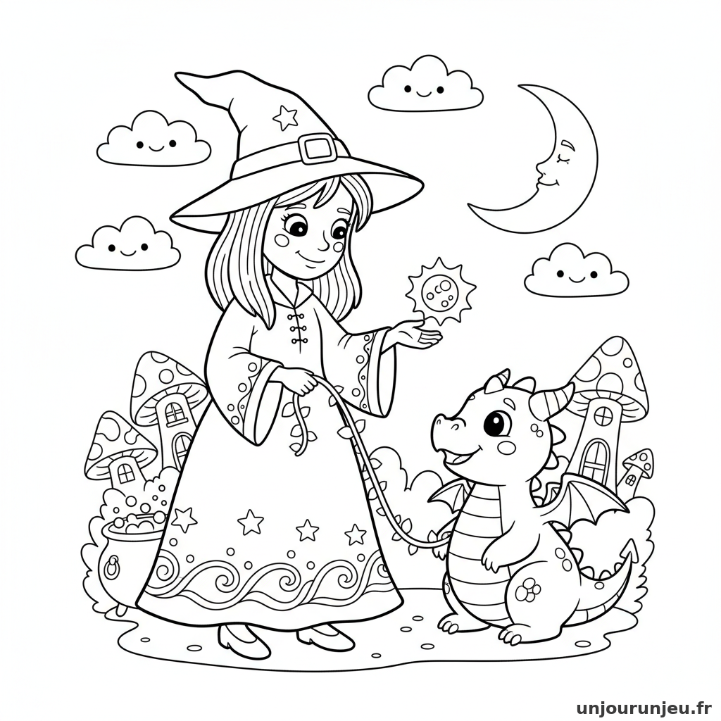 Coloriage Halloween Sorciere Apprivoise Dragon Mignon 15