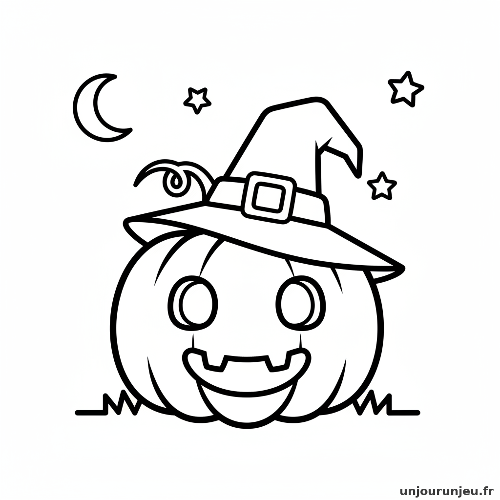 Coloriage Halloween Citrouille Chapeau Sorciere 07