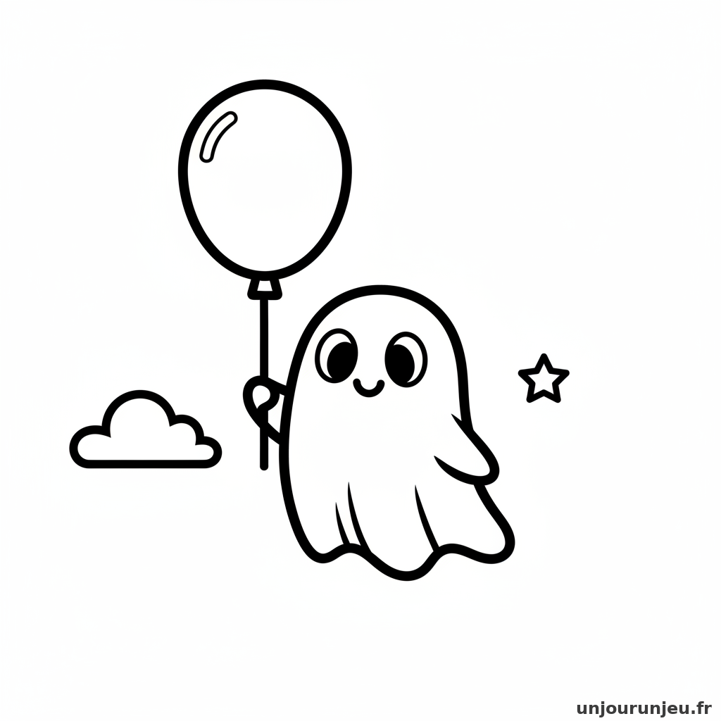 Coloriage Halloween Fantome Tient Ballon 19