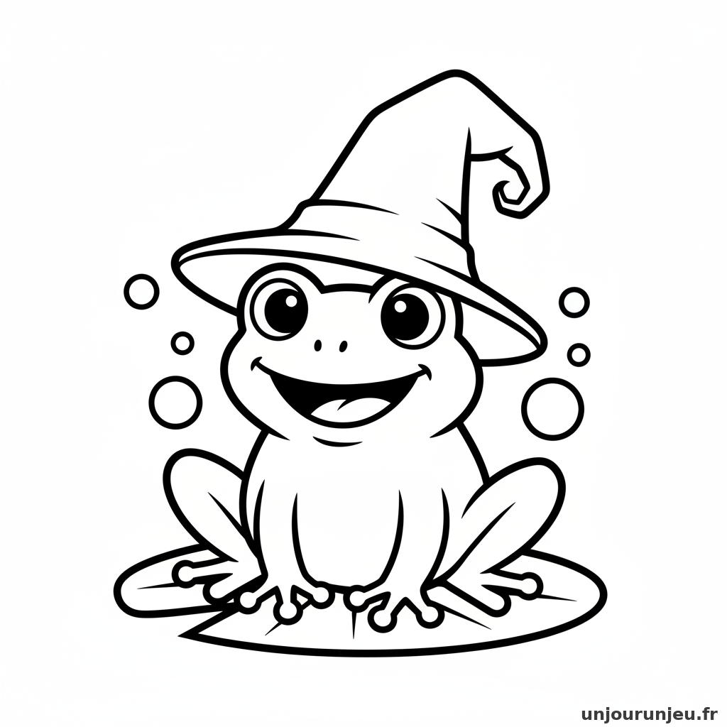 Coloriage Halloween Grenouille Chapeau Pointu 20