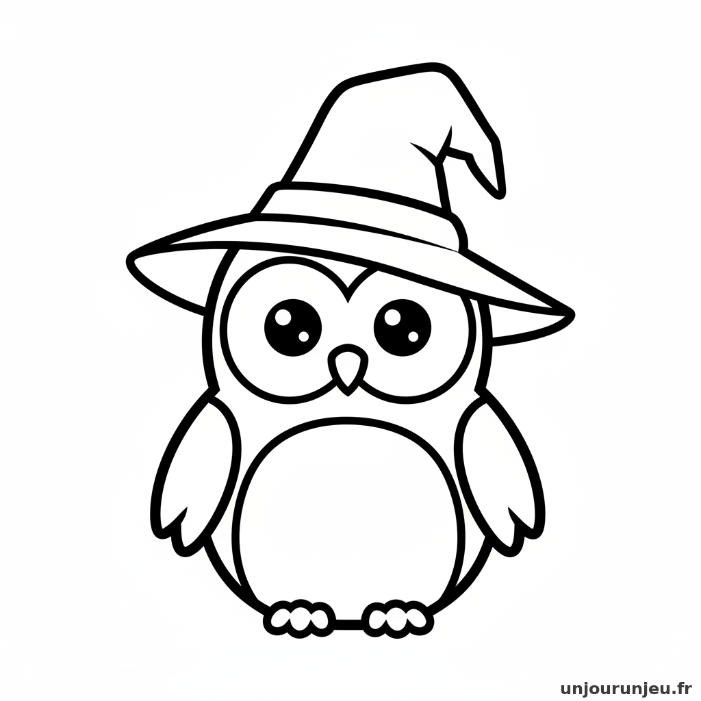 Coloriage Halloween Hibou Chapeau Sorciere 18