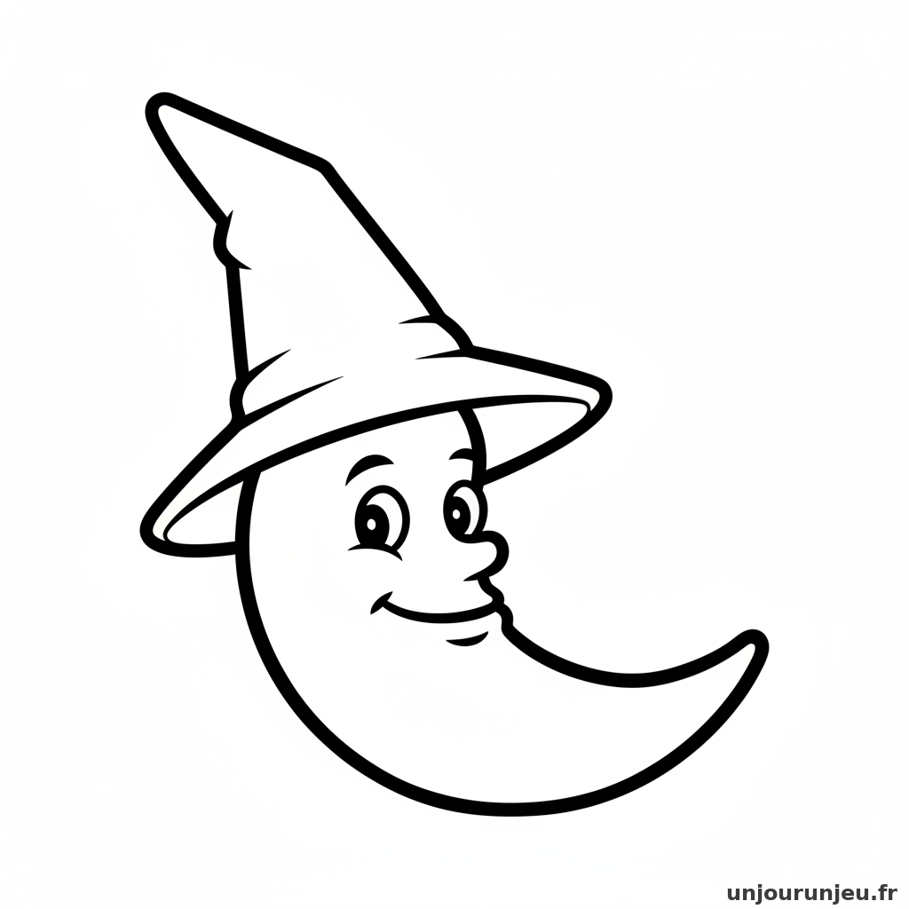 Coloriage Halloween Lune Souriante Chapeau Pointu 14
