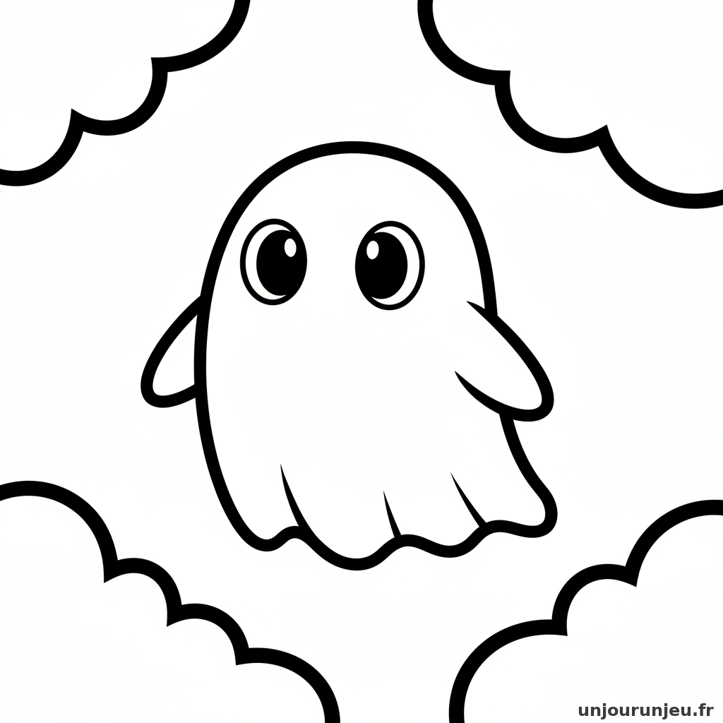 Coloriage Halloween Petit Fantome Mignon Deux Yeux Ronds 02
