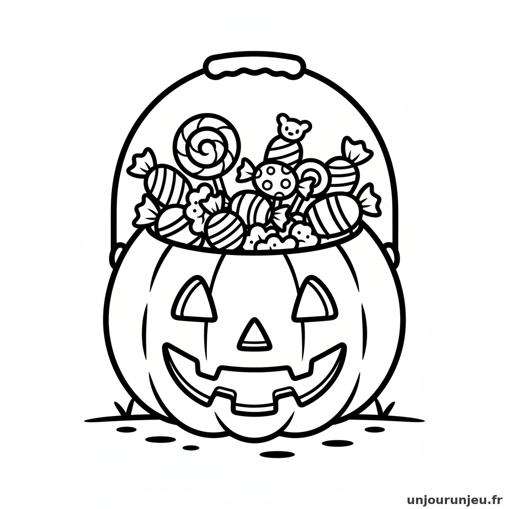 Coloriage Halloween Seau Bonbons Forme Citrouille 12