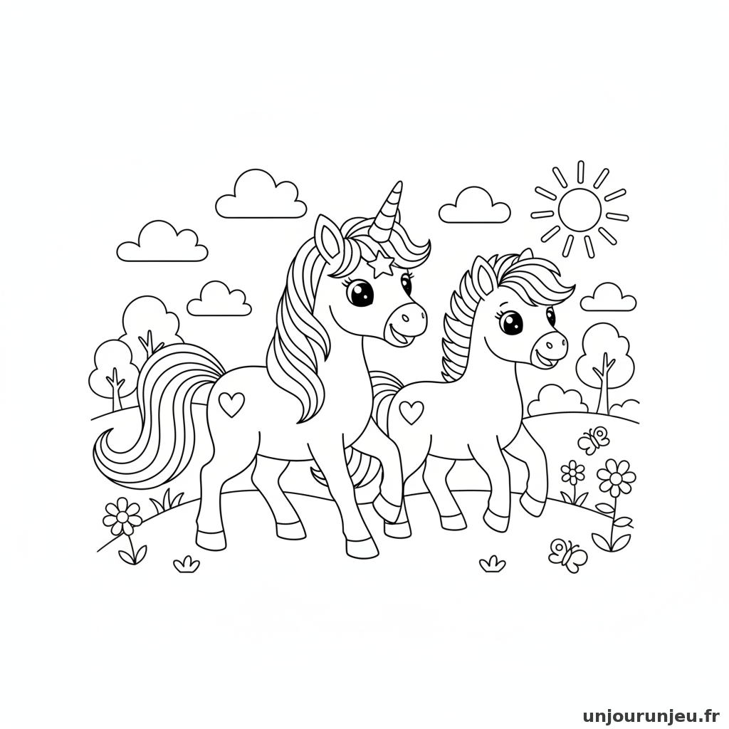 Coloriage Licorne Licorne Ami Poney Trottent Ensemble 08
