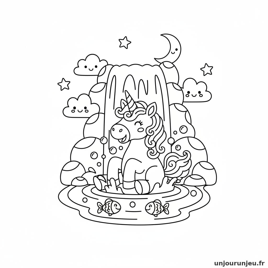 Coloriage Licorne Licorne Baigne Cascade 07