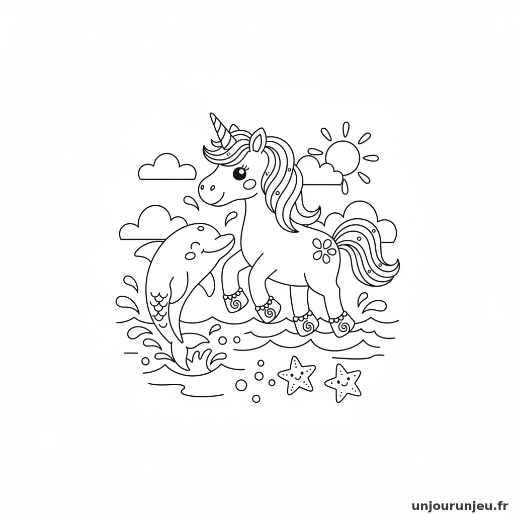 Coloriage Licorne Licorne Dauphin Mer 11
