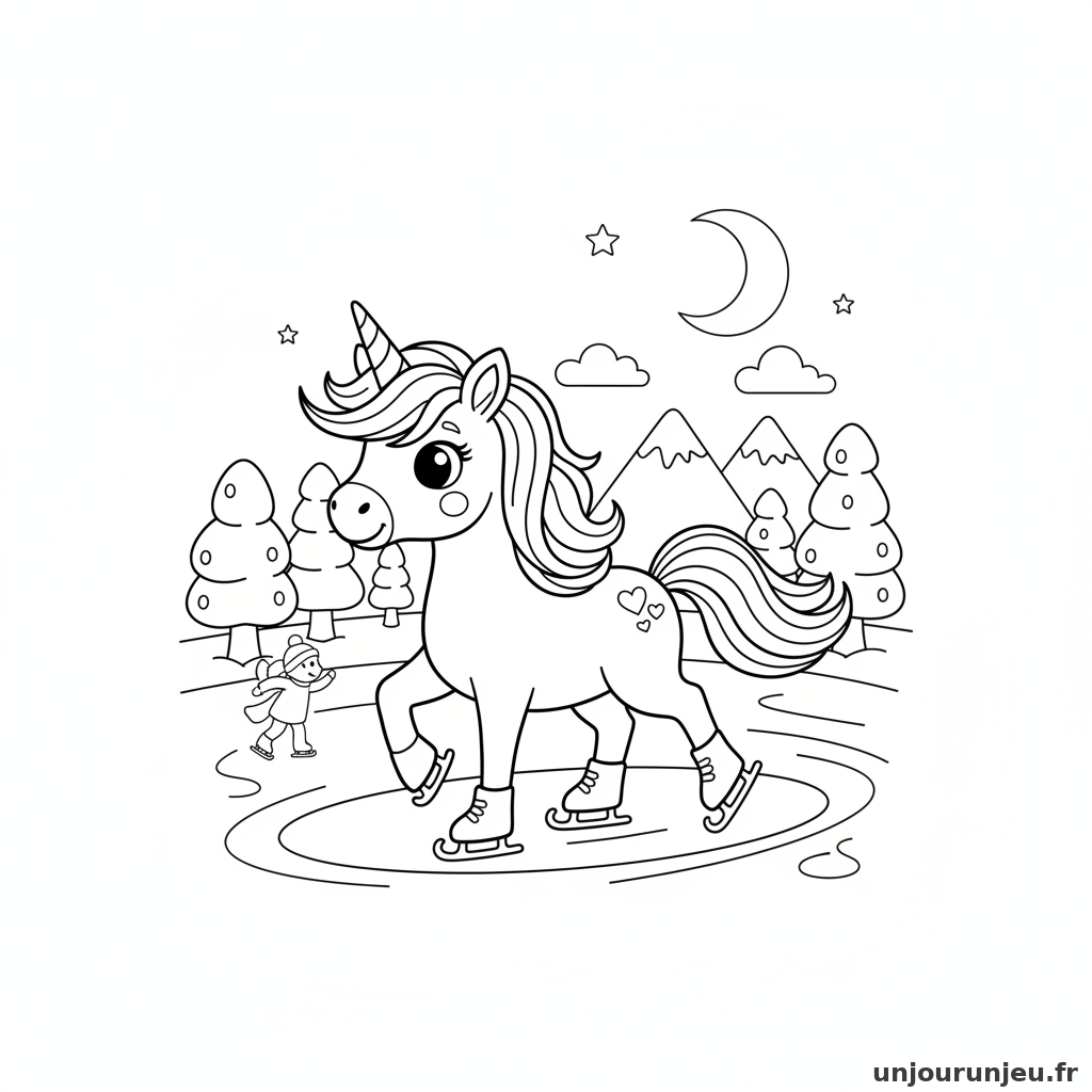Coloriage Licorne Licorne Fait Patin Lac Gele 14
