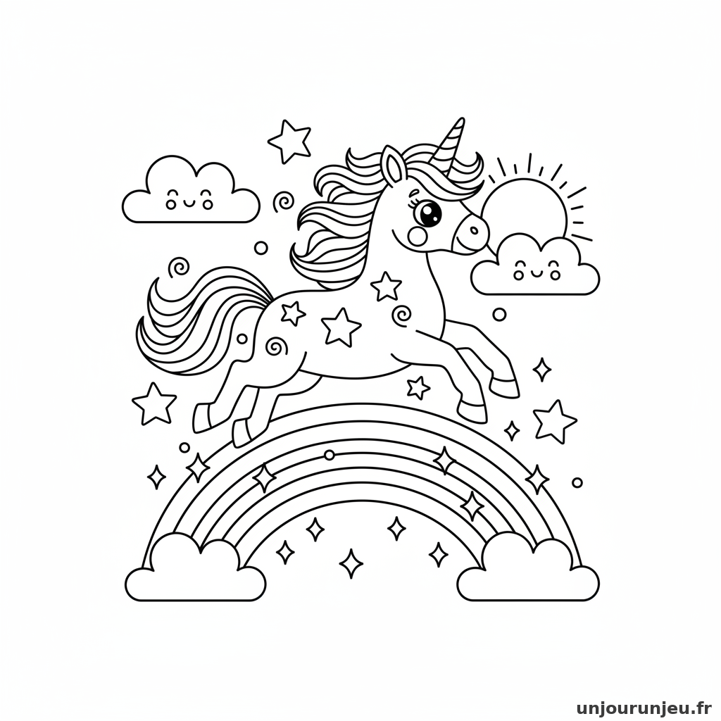 Coloriage Licorne Licorne Galope Arc Ciel Scintillant 01