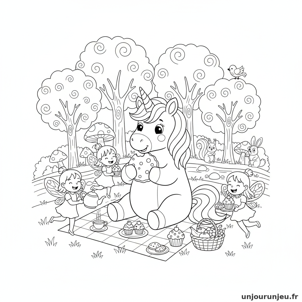 Coloriage Licorne Licorne Goute Fees Foret 09