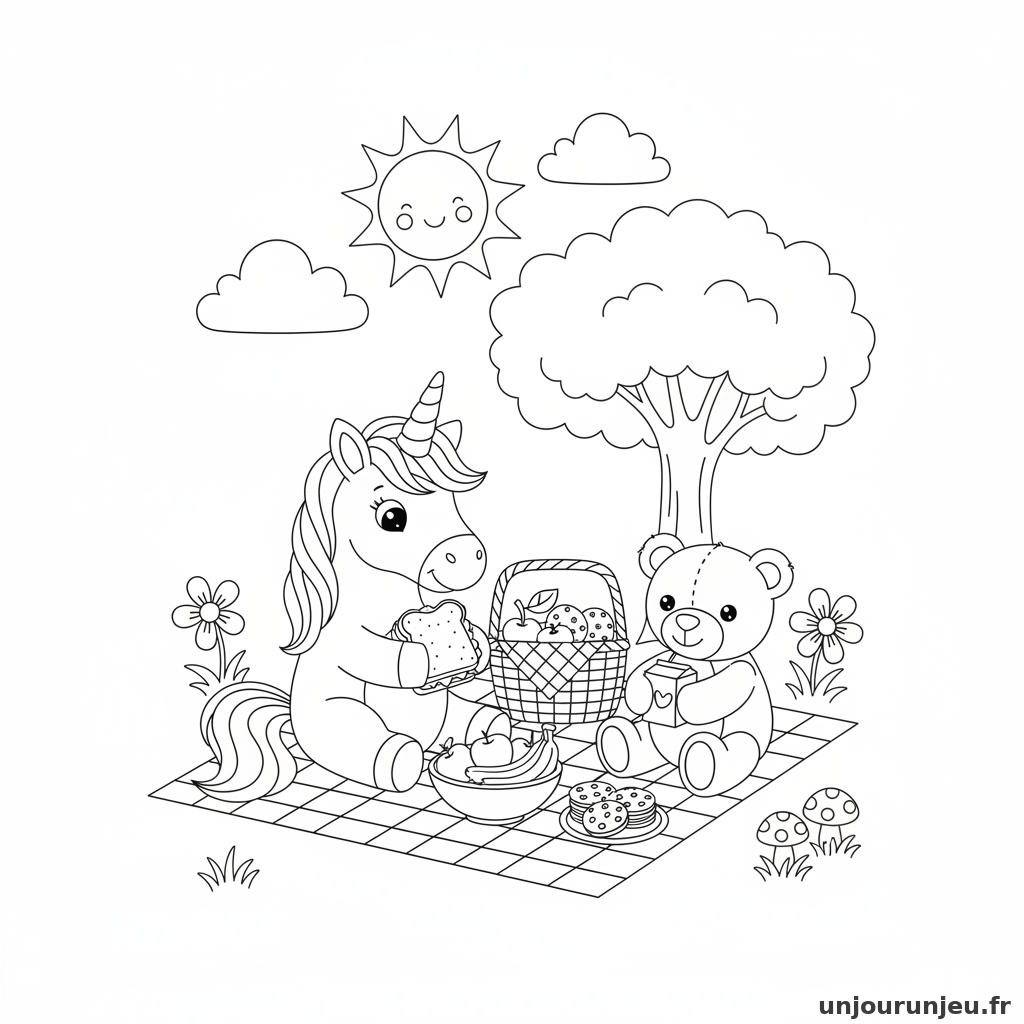 Coloriage Licorne Licorne Pique Nique Ours Peluche 18