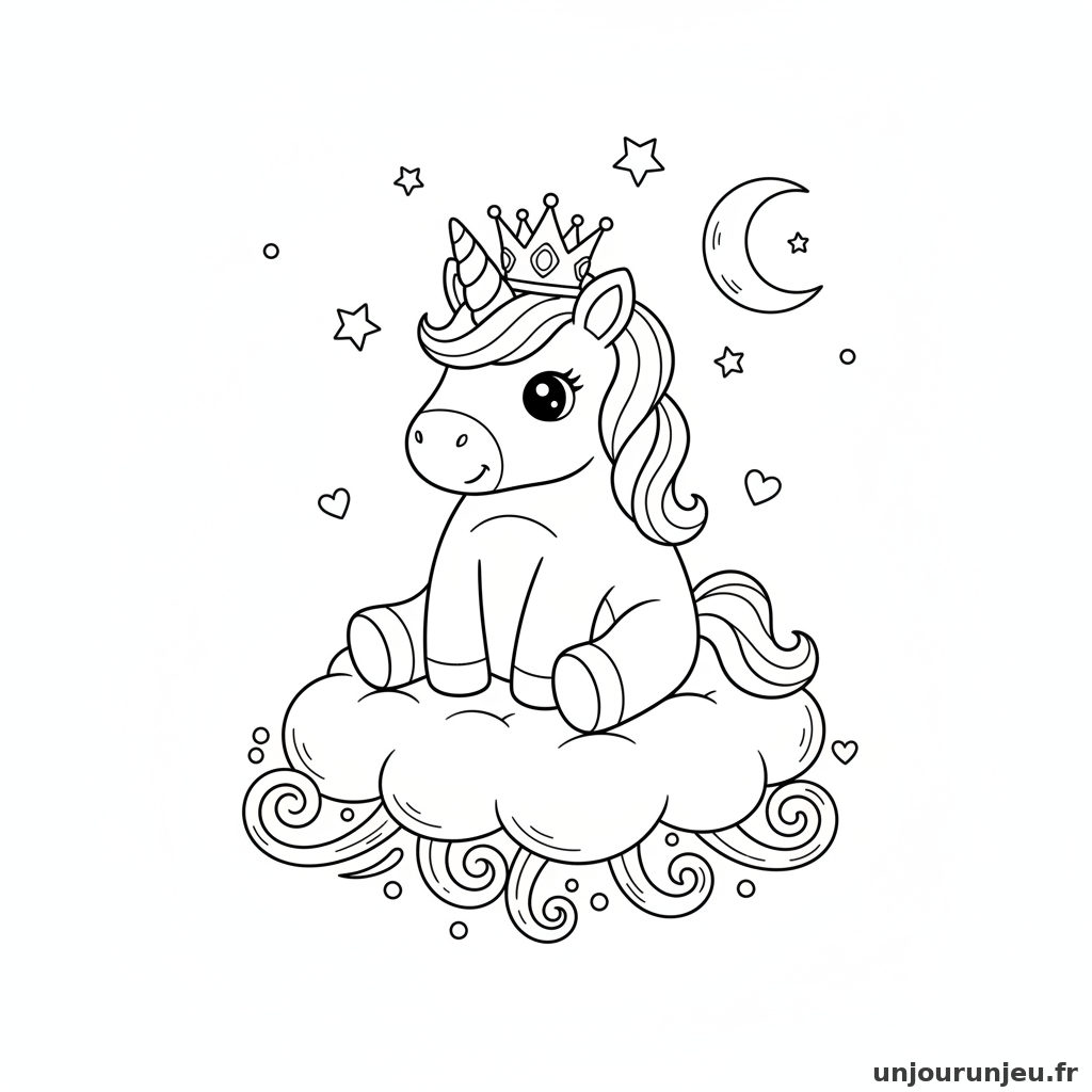 Coloriage Licorne Licorne Porte Couronne Trone Nuage 06