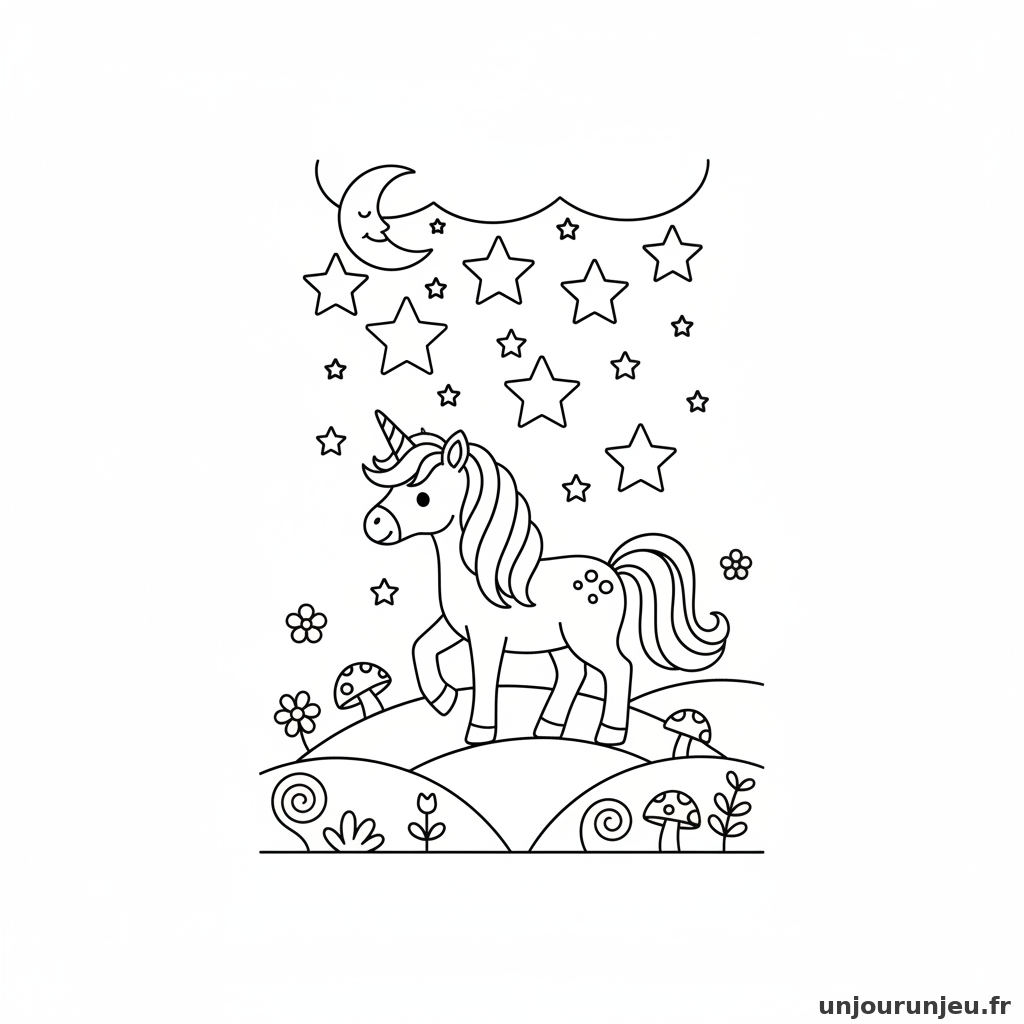 Coloriage Licorne Licorne Promene Pluie Detoiles 12
