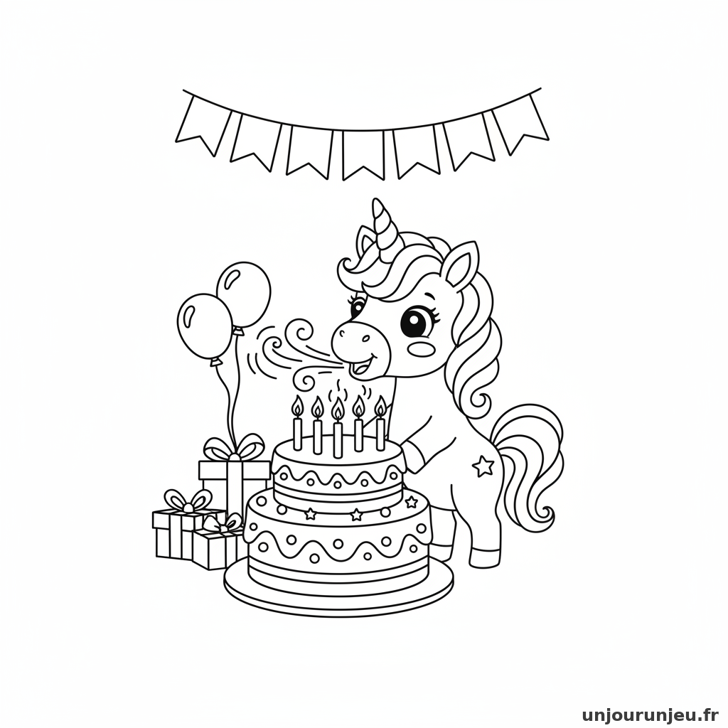 Coloriage Licorne Licorne Souffle Bougies Gateau 20
