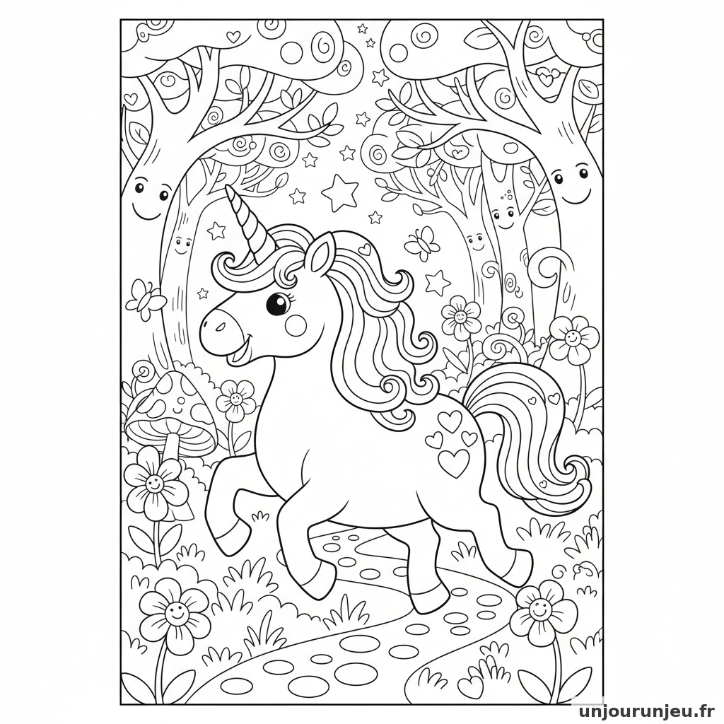 Coloriage Licorne Licorne Traverse Foret Enchantee 10