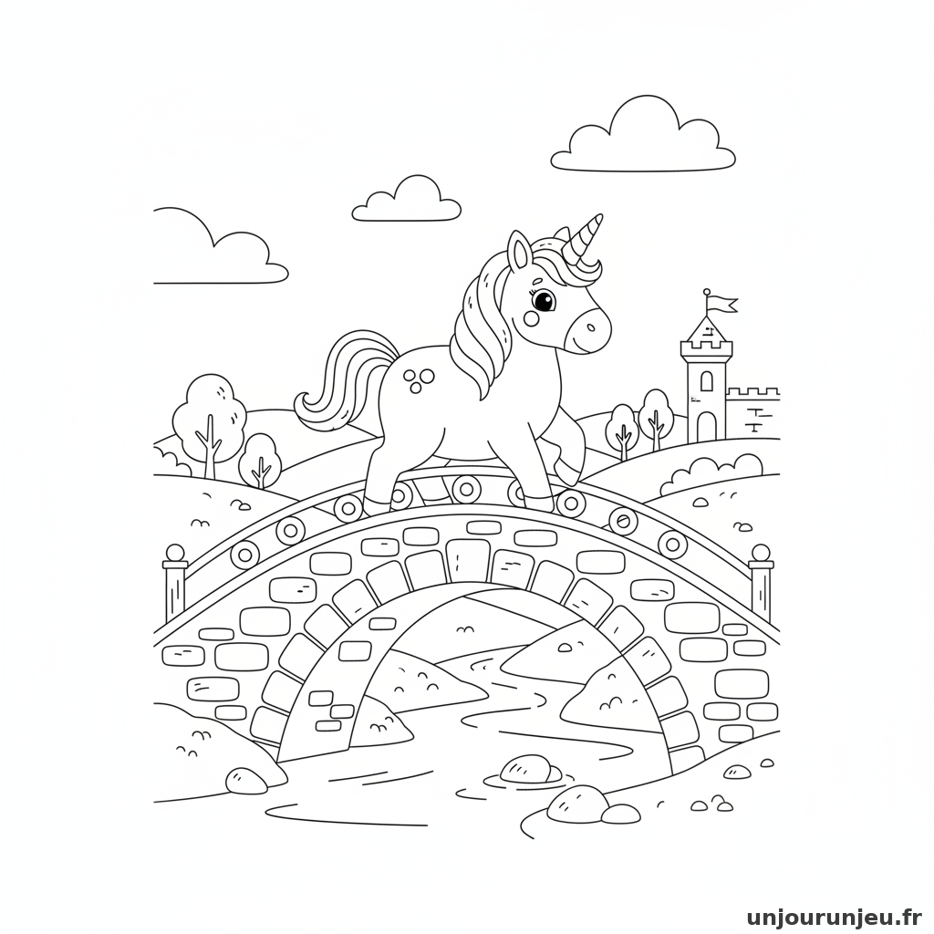 Coloriage Licorne Licorne Traverse Pont Pierre Ancien 19
