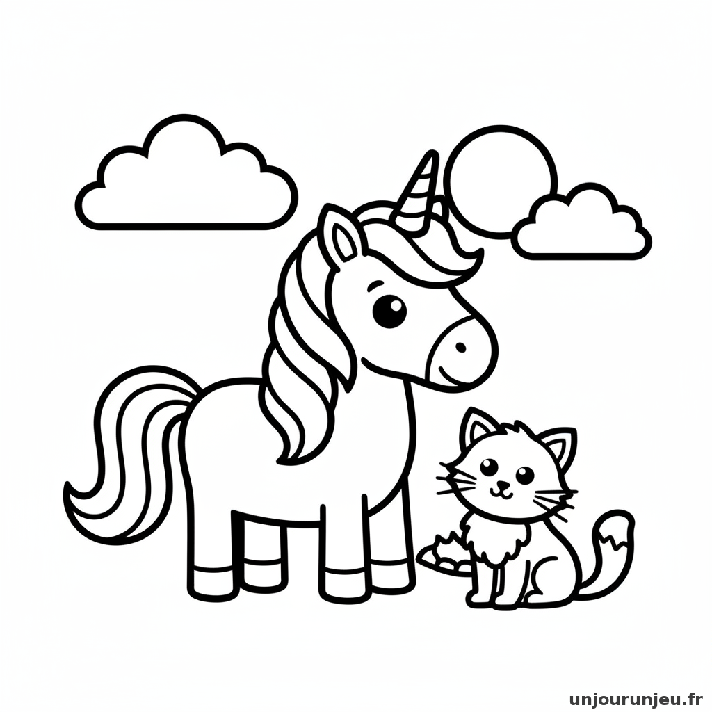 Coloriage Licorne Licorne Ami Chaton 19
