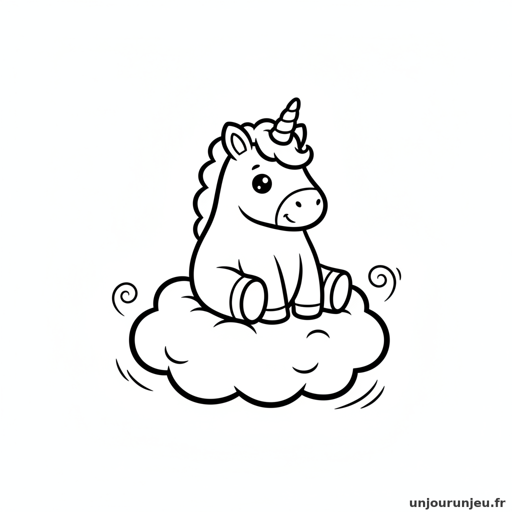 Coloriage Licorne Licorne Assise Nuage Rond 12