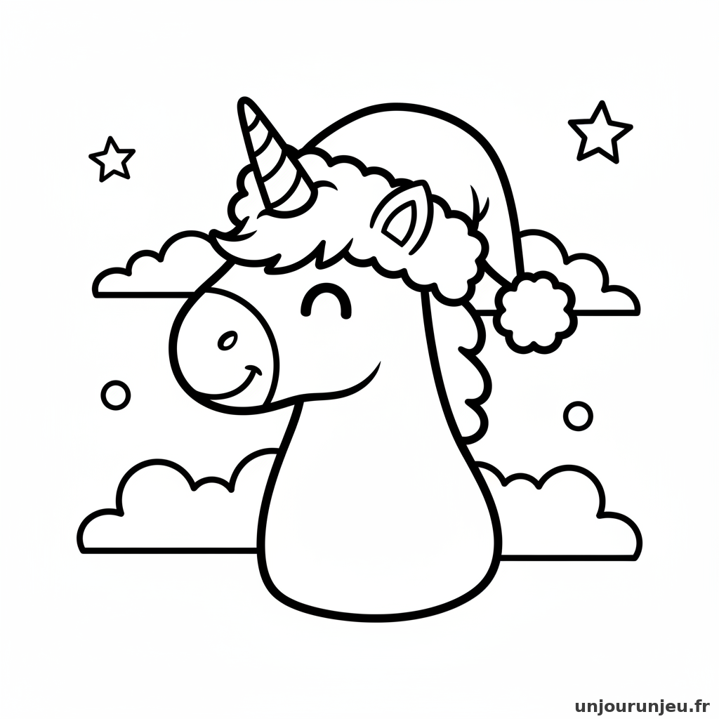 Coloriage Licorne Licorne Bonnet Noel 16