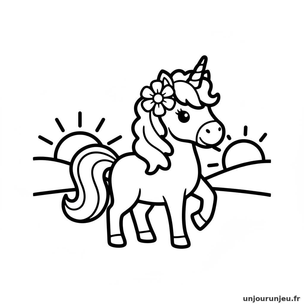 Coloriage Licorne Licorne Fleur Derriere Loreille 09