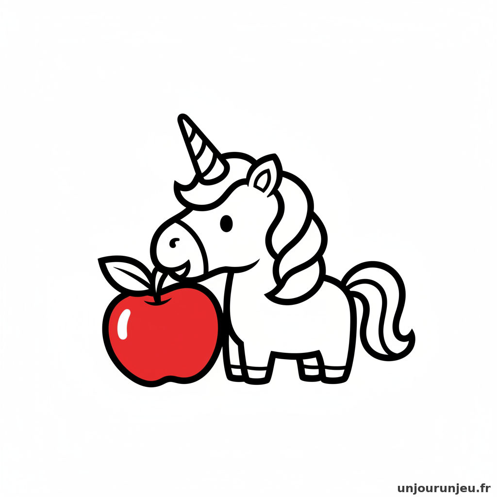 Coloriage Licorne Licorne Grosse Pomme Rouge 02