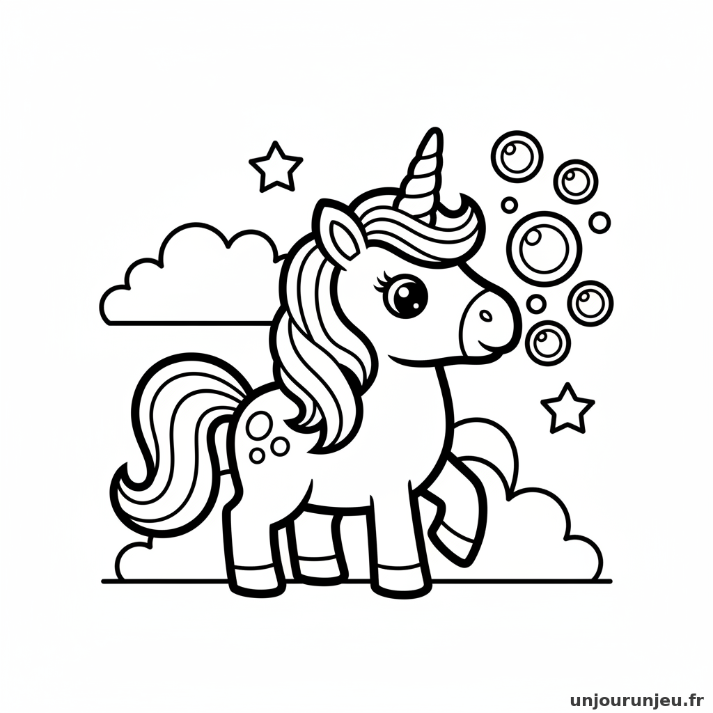 Coloriage Licorne Licorne Souffle Bulles Savon 14