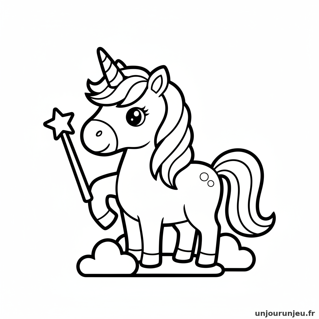 Coloriage Licorne Licorne Tient Baguette Magique 20