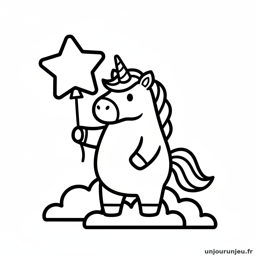 Coloriage Licorne Licorne Tient Ballon Forme Detoile 07