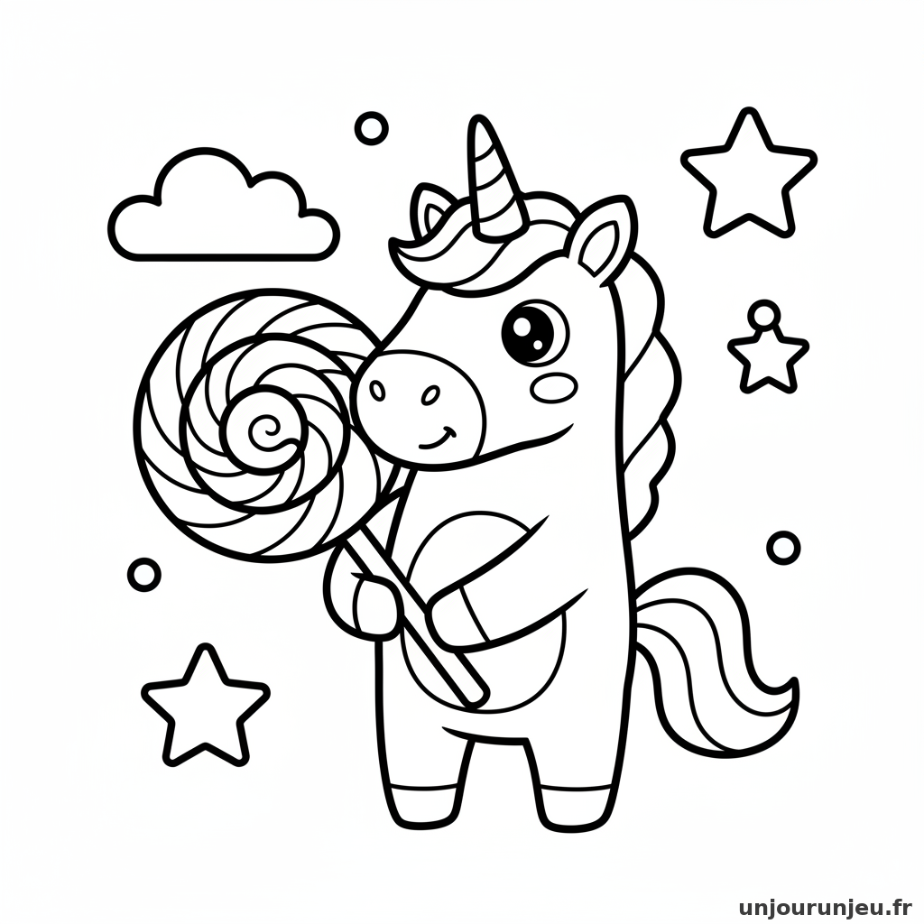 Coloriage Licorne Licorne Tient Grosse Sucette 15