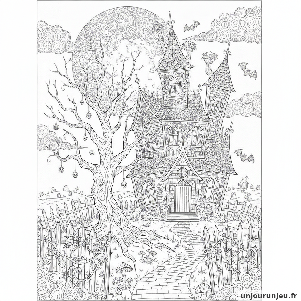 Coloriage Maison Hantee Maison Hantee Arbre Mort 09