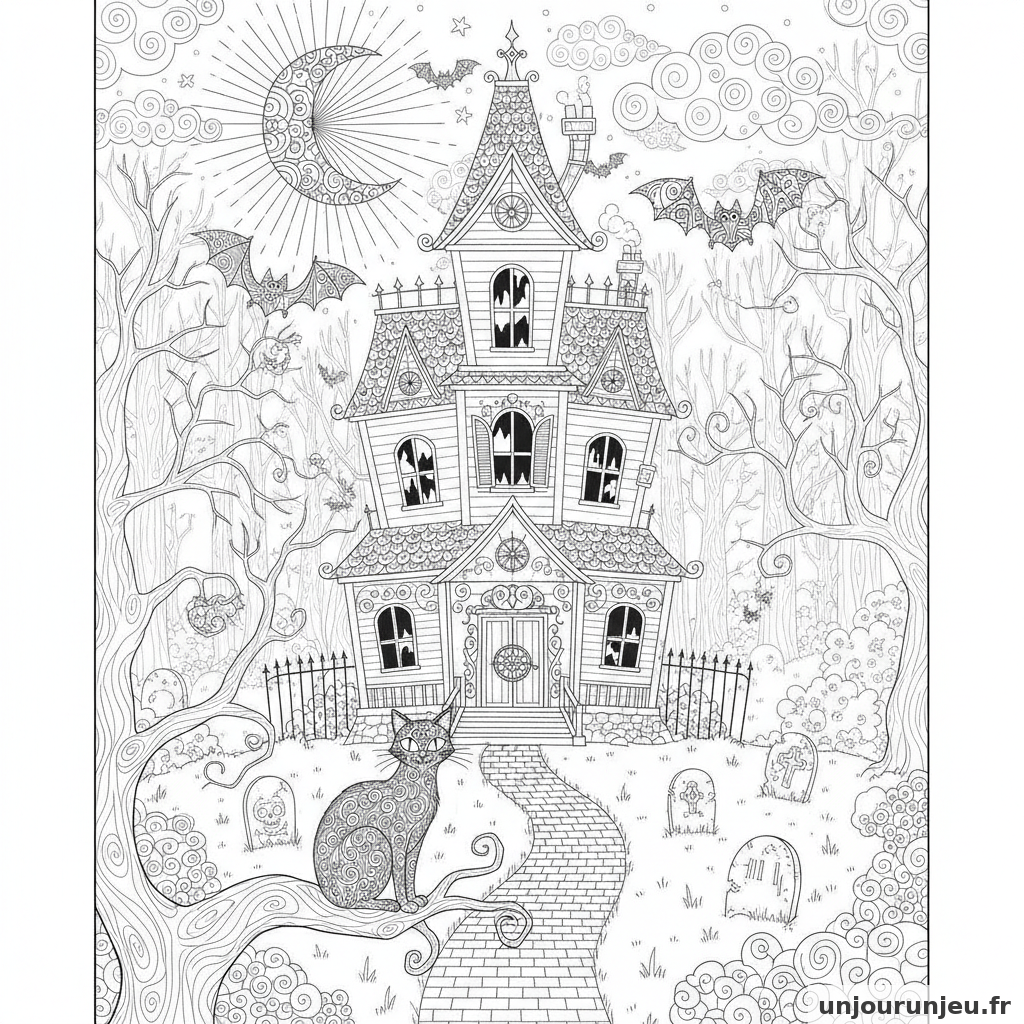 Coloriage Maison Hantee Maison Hantee Chat Noir 10