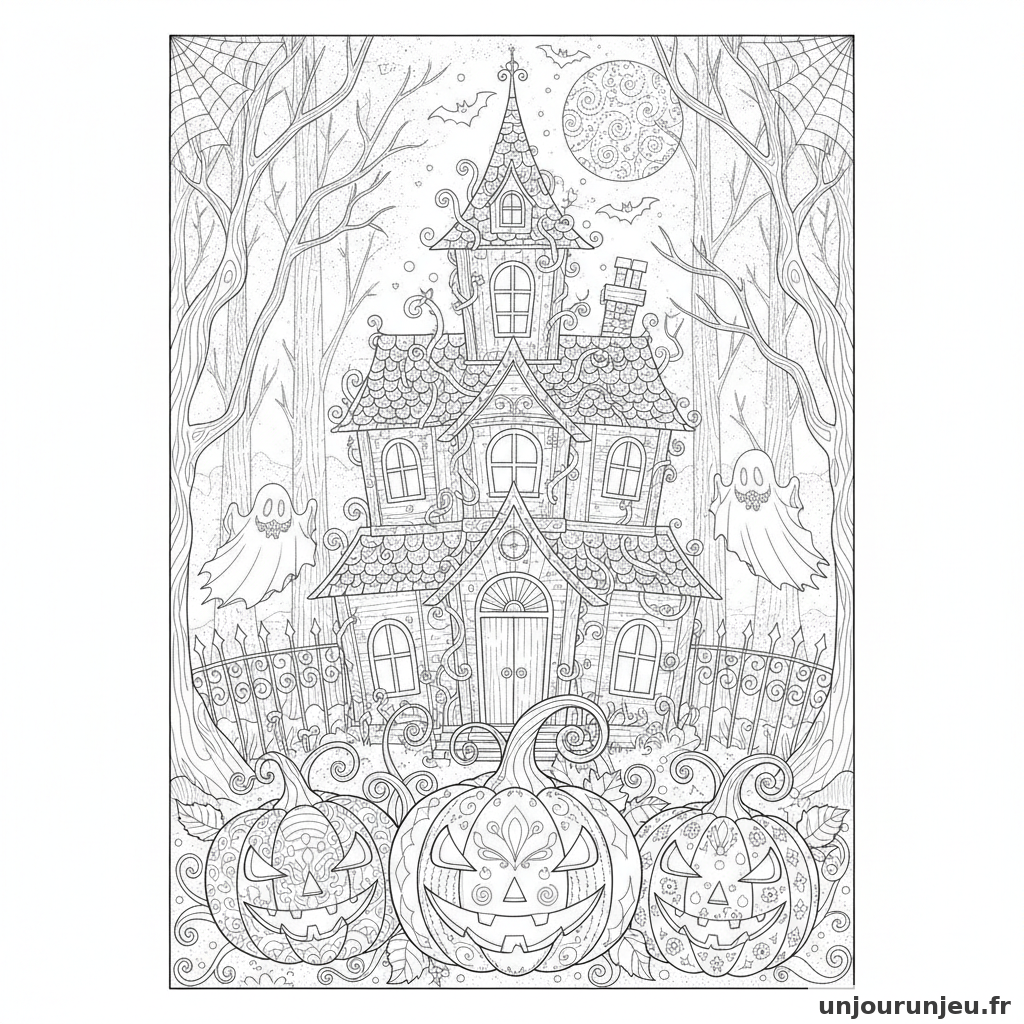 Coloriage Maison Hantee Maison Hantee Citrouilles 03