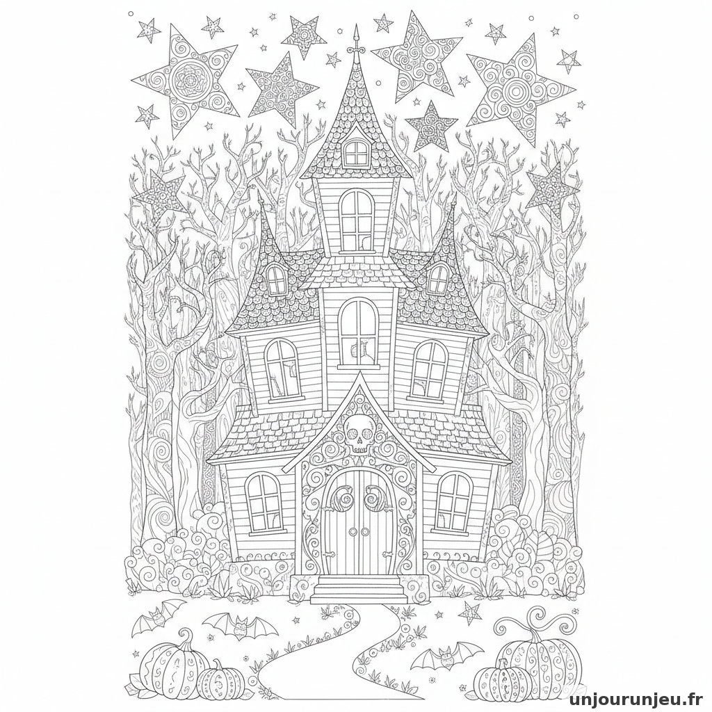Coloriage Maison Hantee Maison Hantee Etoiles 13