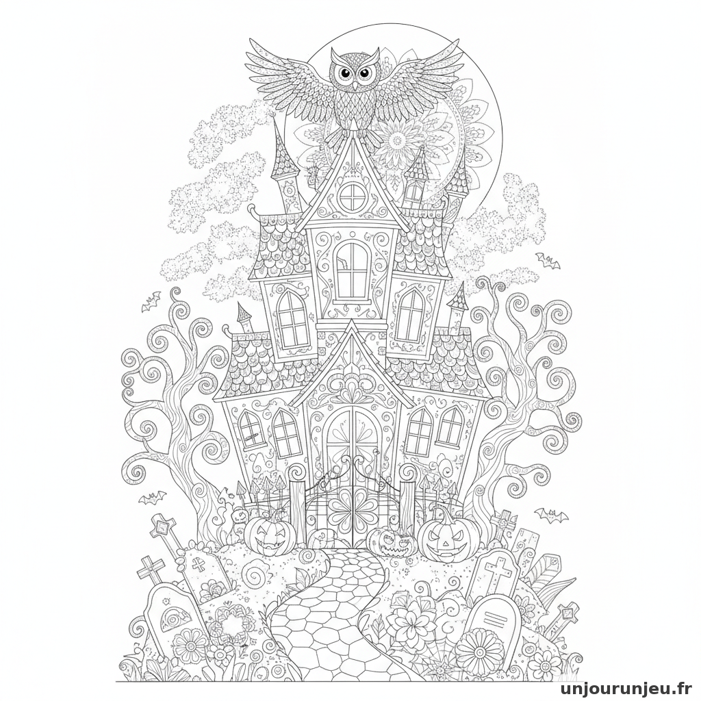 Coloriage Maison Hantee Maison Hantee Hibou 18